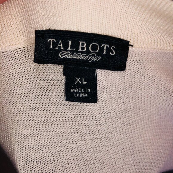 Talbots Knit Top Womens XL Sweater Beige Short Sleeve Cardigan V Neck Sequins - Picture 6 of 7
